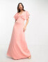 Фото #4 товара Maya Petite Bridesmaid cape sleeve maxi dress in terracotta satin