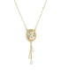 Women's Gold Tone Ivory Porcelain Rose Oval Pendant with Imitation Pearl Drop Necklace