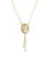 ფოტო #1 პროდუქტის Women's Gold Tone Ivory Porcelain Rose Oval Pendant with Imitation Pearl Drop Necklace