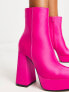 New Look satin platform heeled boots in pink