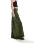 ASOS DESIGN Tall satin maxi skirt with lace trim in khaki