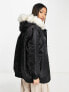 Фото #2 товара River Island bomber jacket with fur hood detail in black