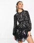 ASOS DESIGN embellished tiered mini dress with wild bloom floral embrodiery in black