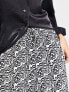 Monki straight leg drawstring trousers in black and white swirl