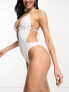 COLLUSION textured cut out halter neck swimsuit in white