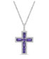 Sterling Silver Halo Birthstone Style Genuine Amethyst and White Topaz Fancy Cut Cross Pendant Necklace