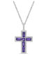 ფოტო #1 პროდუქტის Sterling Silver Halo Birthstone Style Genuine Amethyst and White Topaz Fancy Cut Cross Pendant Necklace