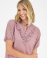 ფოტო #3 პროდუქტის Women's Printed Ruffle-Trim Short-Sleeve Top