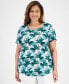 Фото #1 товара Plus Size Tropical Overlay Short-Sleeve Top, Created for Macy's
