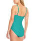 Фото #2 товара Women's Solid V-Neck Button-Detail One-Piece Swimsuit