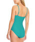 Фото #2 товара Women's Solid V-Neck Button-Detail One-Piece Swimsuit