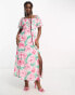 Miss Selfridge chiffon puff sleeve maxi dress with back detail in pink floral