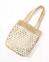 Glamorous two tone straw beach tote bag in natural