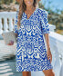 ფოტო #2 პროდუქტის Women's Royal Blue Tassel Tie Half-Sleeve Mini Beach Dress