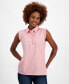 ფოტო #1 პროდუქტის Women's Cotton Striped Button-Placket Ruffled Blouse