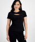 Фото #1 товара Petite Ribbed Cutout Studded Top, Created for Macy's