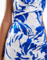 ASOS DESIGN satin high neck drape maxi dress with puddle hem in blue abstract print