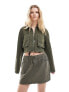 ASOS DESIGN cropped shirt with utility pockets in washed khaki co-ord