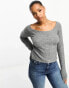 Фото #1 товара Monki knitted long sleeve boat neck top in grey marl