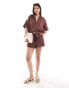 Iisla & Bird loose fit beach shirt co-ord in brown