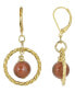 ფოტო #1 პროდუქტის Gold-Tone Genuine Stone Sandstone Round Stone Hoop Earrings