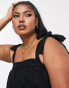 New Look Curve tie strap tiered smock midi dress in black