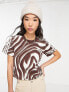 Фото #1 товара adidas Originals 'animal abstract' three stripe zebra print t-shirt in brown and beige