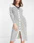 Фото #1 товара Urban Revivo knitted midi dress in grey stripe