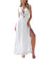 Фото #1 товара Women's White Plunging Smocked Keyhole Maxi Beach Dress