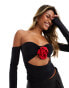 Фото #2 товара ASOS DESIGN cut out lace bardot top with corsage in black