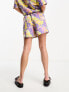 Noisy May beach shorts co-ord in purple 70s floral