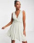 TFNC Bridesmaid flare mini dress in sage green