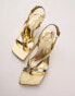 Topshop Issy toe post strappy heeled sandals in gold lizard