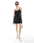 Miss Selfridge satin v neck mini slip dress in black Черный, 34 - фото #2