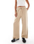 Фото #2 товара Miss Selfridge Petite soft touch pull on wide leg trouser in stone