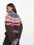 Фото #7 товара Urban Revivo fairisle cropped jumper in brown multi