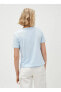V Yaka Düz Mavi Kadın T-shirt 3sak60002ek
