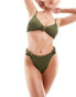 Фото #4 товара South Beach knot front high waist crinkle bikini bottom in sage green