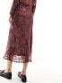 Wednesday's Girl bias cut floral burnout midaxi skirt co-ord in rust