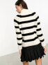 Only high neck zip detail jumper in cream and black stripe CREAM & BLACK STRIPE, XS - фото #5