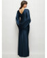 Plus Size Draped Stretch Satin Maxi Dress with Built-in Capelet