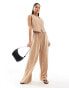 AX Paris shirred waist wide leg trousers co-ord in beige