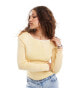 Monki long sleeve rib knit boat neck top in two tone yellow and white