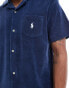 Polo Ralph Lauren icon logo pocket short sleeve lightweight cotton terry revere collar shirt in navy