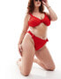 South Beach Curve knot side high waist bikini bottom in red crinkle