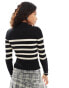 Noisy May high neck ribbed jumper in black with cream stripes