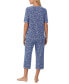 Printed Elbow-Sleeve Top & Capri Pants Pajama Set
