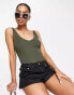 JDY v neck knitted vest top in khaki