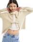 Фото #1 товара Pieces reversable tie front cardigan in light beige