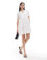 YAS v neck broderie mini dress in white - WHITE